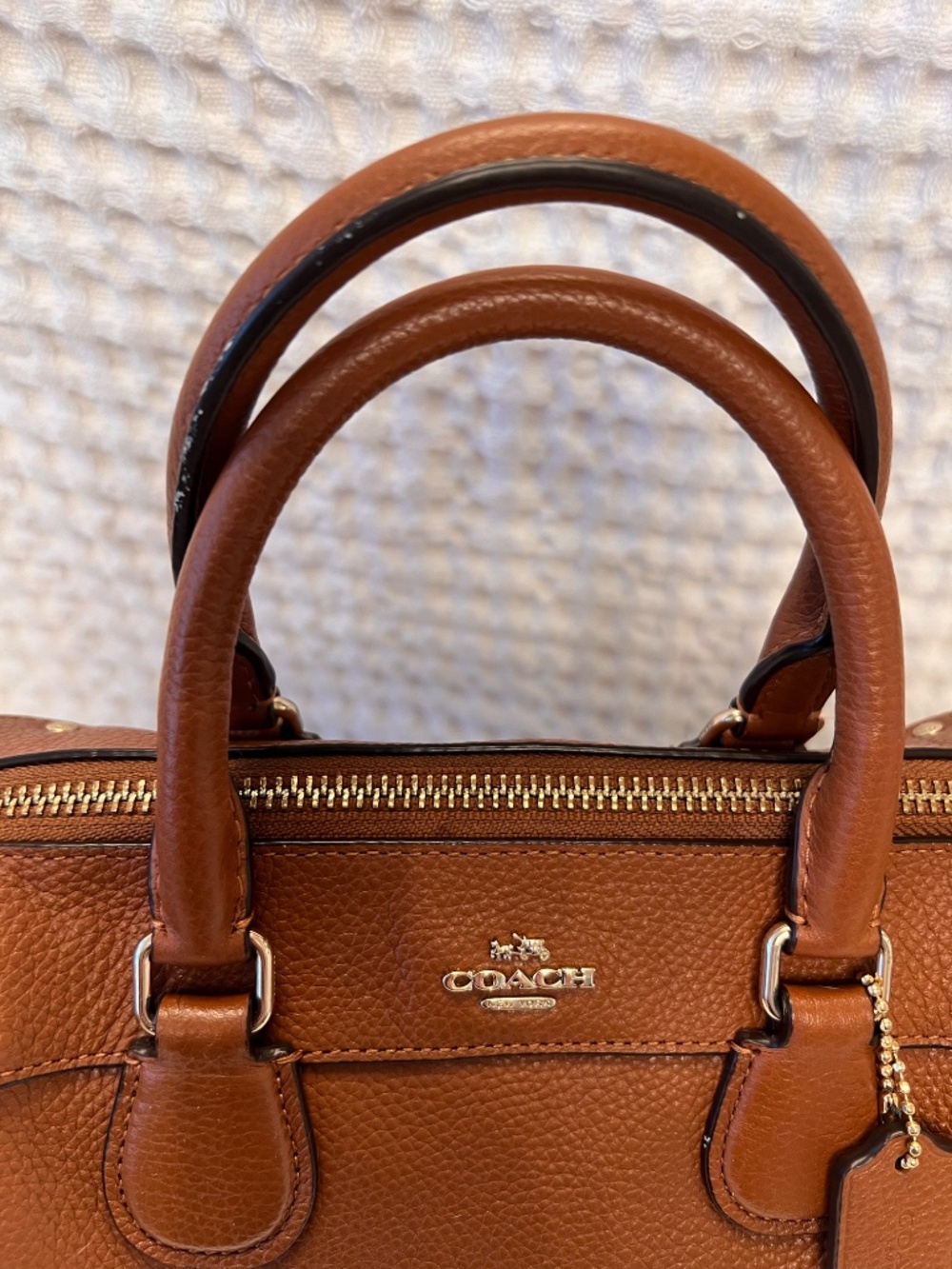 Coach Mini Bennett Satchel Brown Leather Cream Shearling Panels Hang Tag EUC - Picture 4 of 13